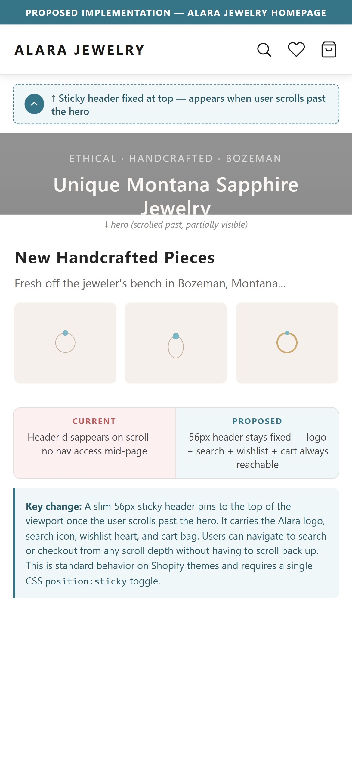 Proposed Implementation — Alara Jewelry Homepage
